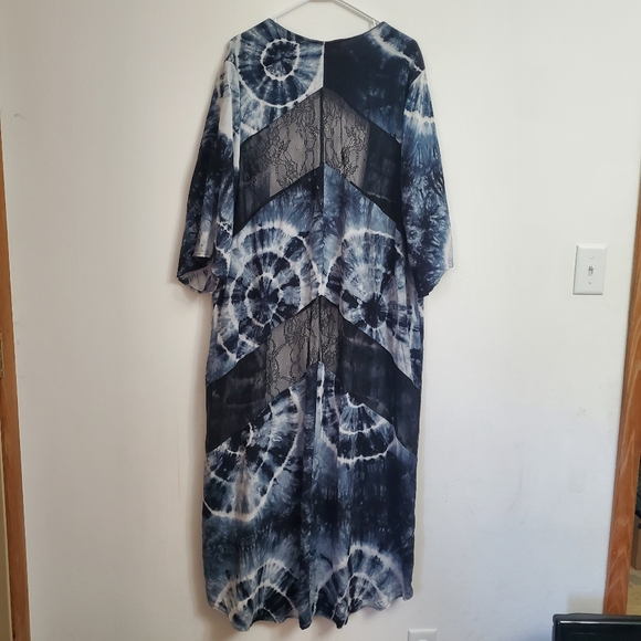 Weekend by Suzanne Betro Women's Size 2X Open Kimono Tie Dye Gray Black Lace - Picture 2 of 7